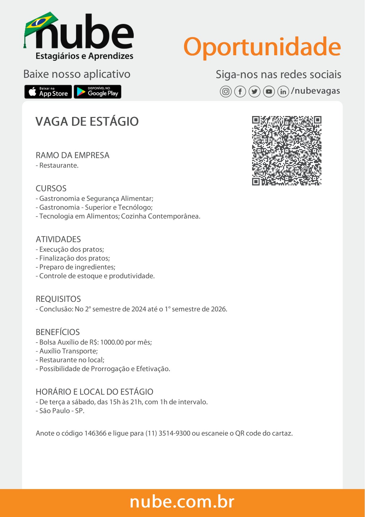 Oportunidade de Estágio na Área Alimentícia